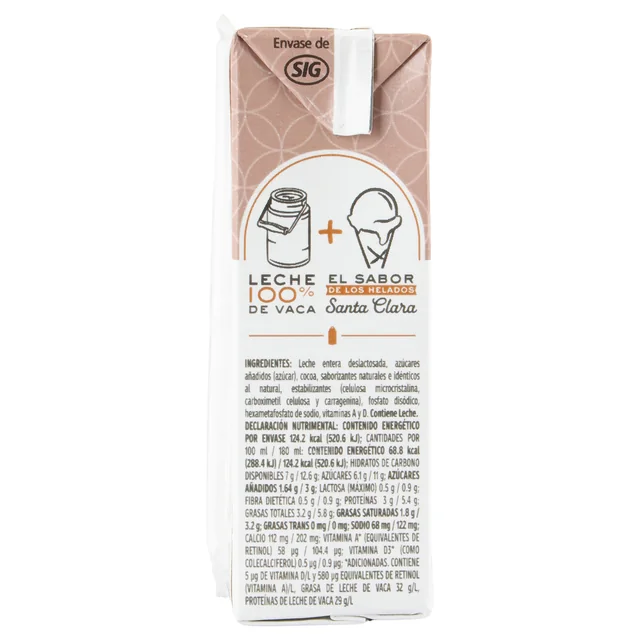 Imagen 8 de Santa Clara Leche Entera Deslactosada Ultrapasteurizada Saborizada Sabor a Helado de Chocolate 180 ml