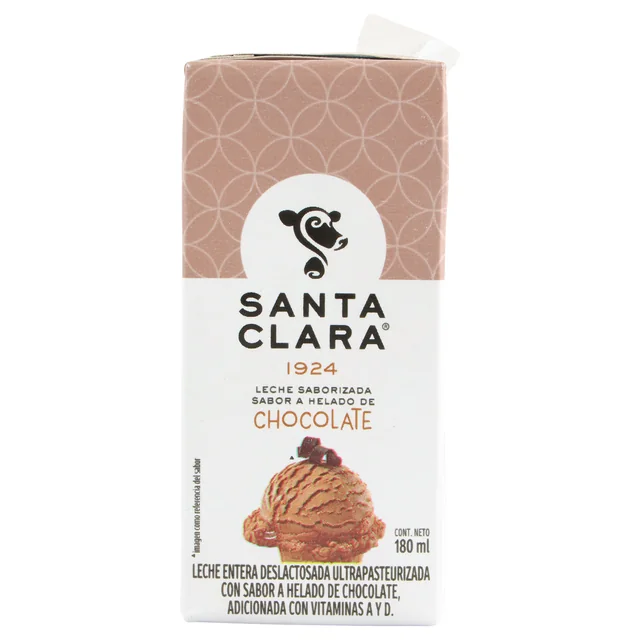 Imagen 2 de Santa Clara Leche Entera Deslactosada Ultrapasteurizada Saborizada Sabor a Helado de Chocolate 180 ml