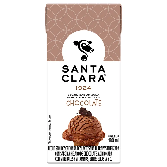 Santa Clara Leche Entera Deslactosada Ultrapasteurizada Saborizada Sabor a Helado de Chocolate 180 ml